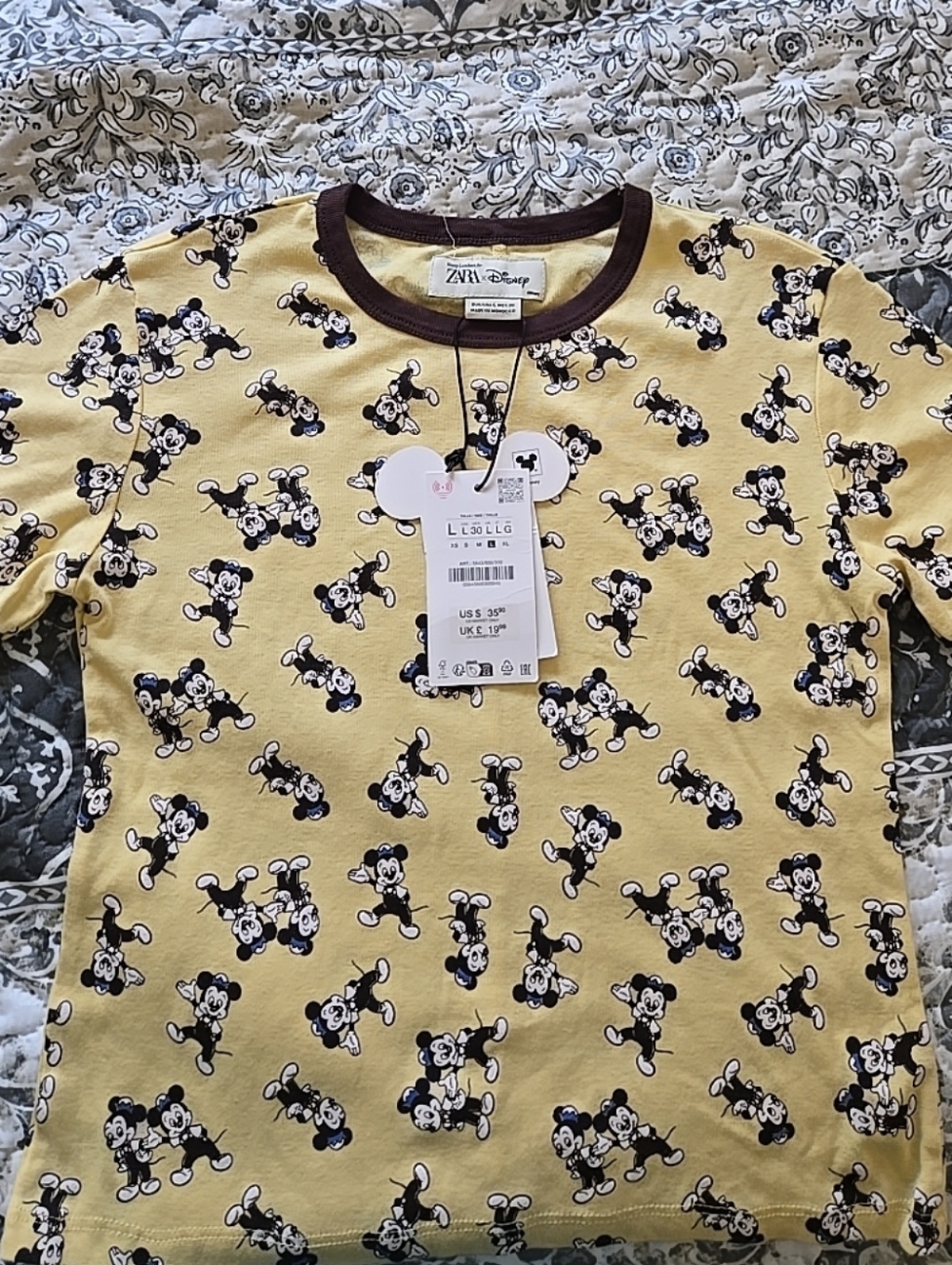 Zara x Harry Lambert x Disney Mickey Mouse Yellow "Baby Tee" Women's Size Large